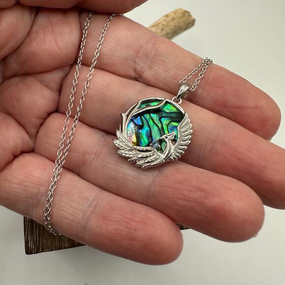 Phoenix Sterling Silver Abalone CZ Necklace - Picture 4 of 5